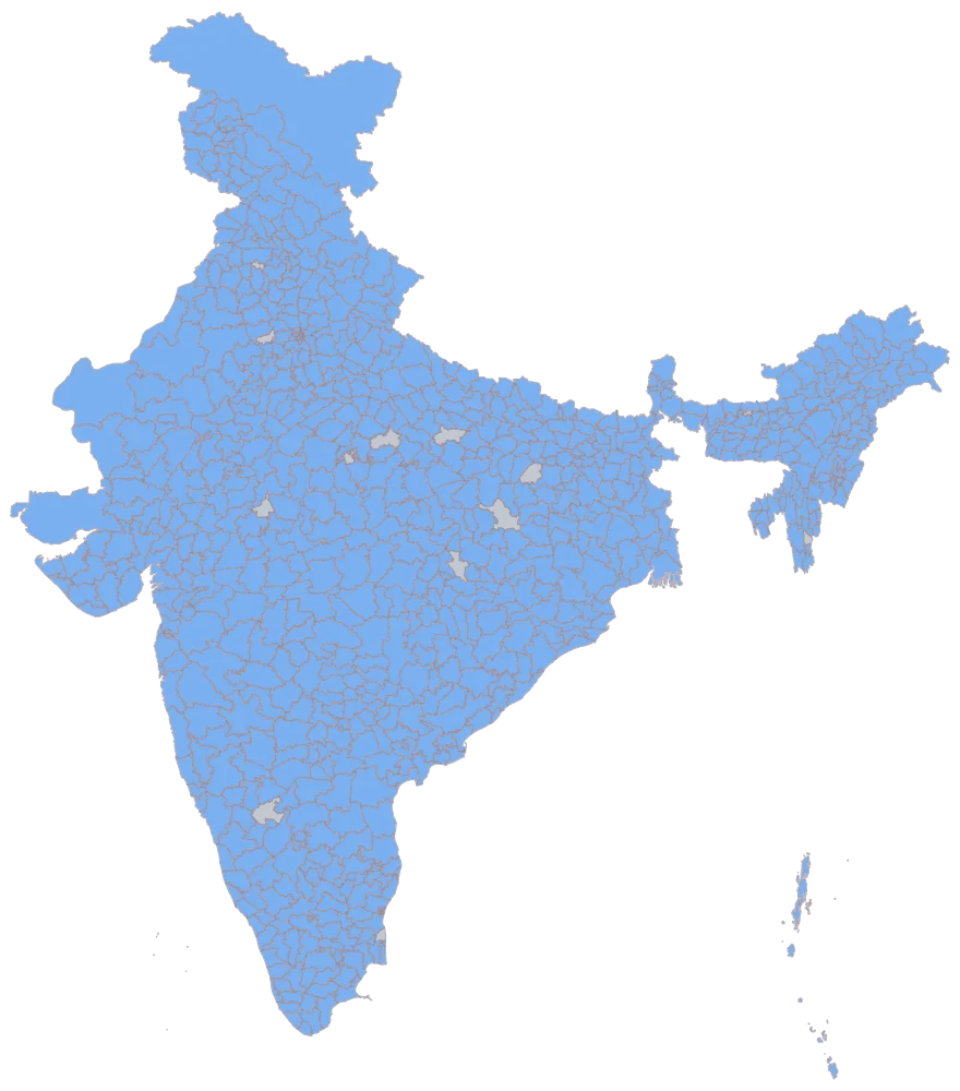 Census Data Map of India by District: Step 2 — the areas your sheet reached