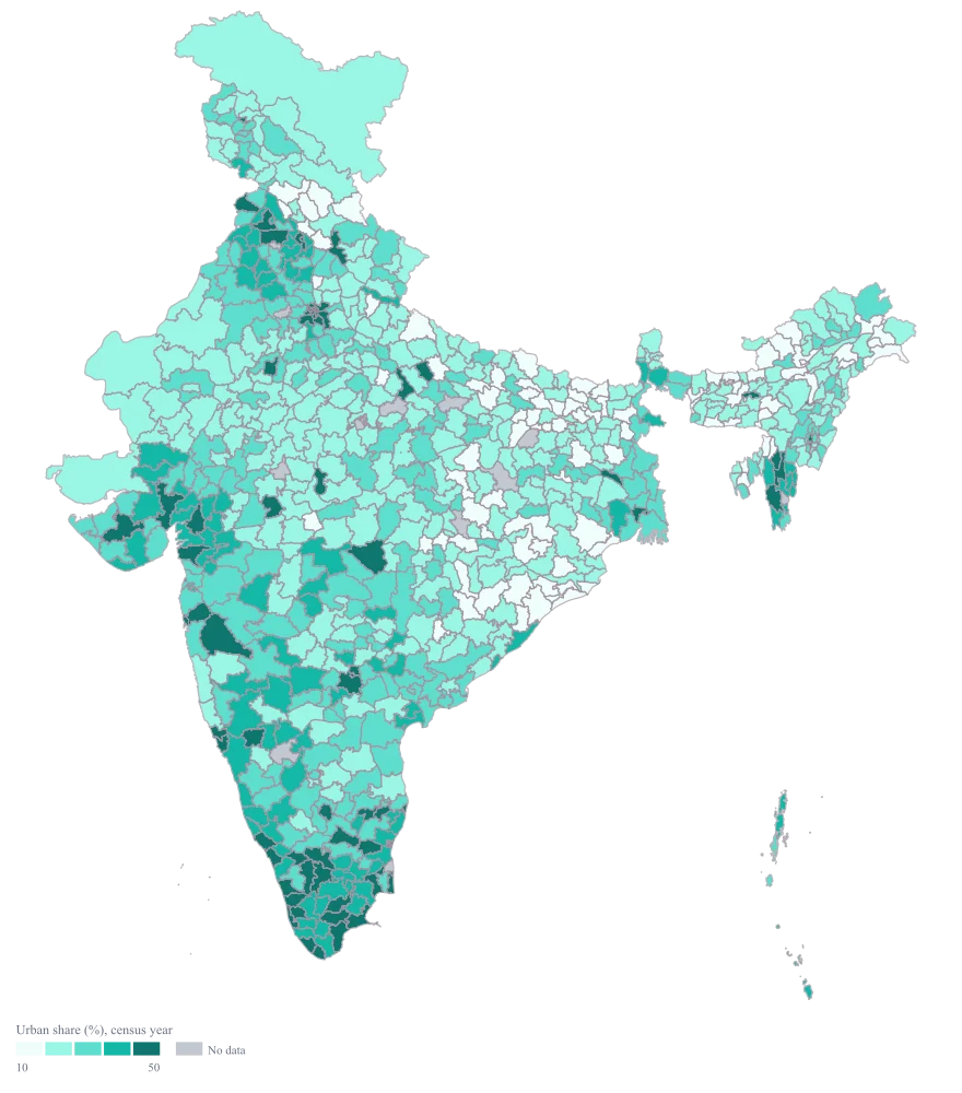 Census Data Map of India by District: the finished map, drawn from the worked example below