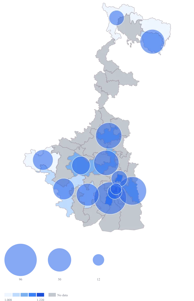 Parliamentary Constituency Map of West Bengal: Step 3 — the numbers, on defaults