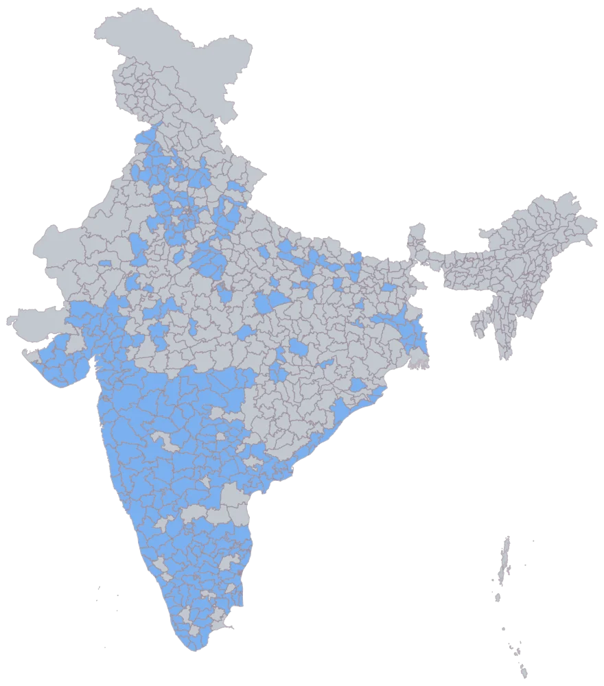 District Prioritisation Map for India: Step 2 — the areas your sheet reached