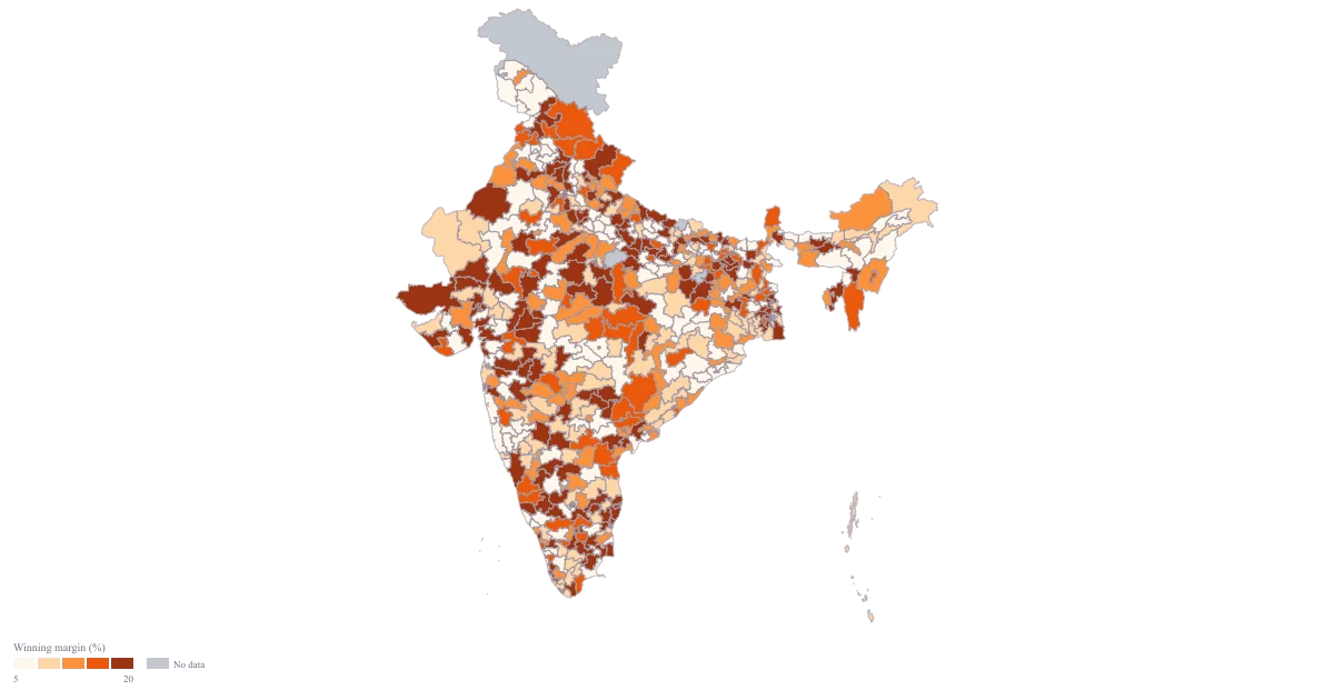Election Results Map of India by Constituency — the finished map