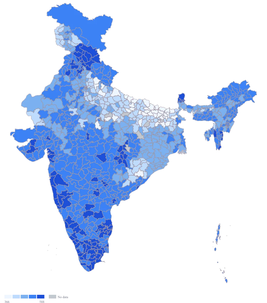 Employment Map of India by District: Step 3 — the numbers, on defaults