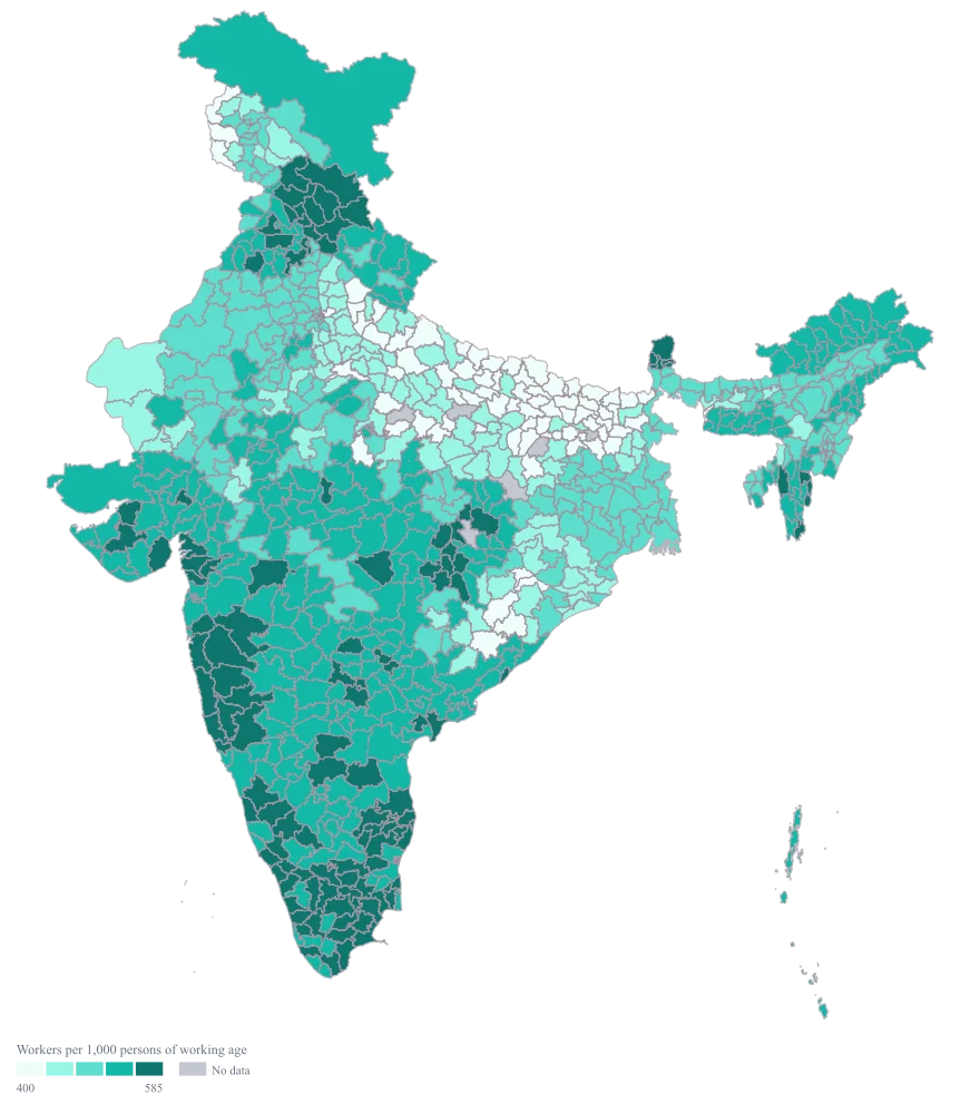 Employment Map of India by District: the finished map, drawn from the worked example below