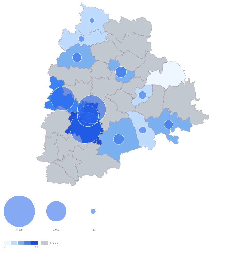 Manufacturing Output Map of Telangana by District: Step 3 — the numbers, on defaults