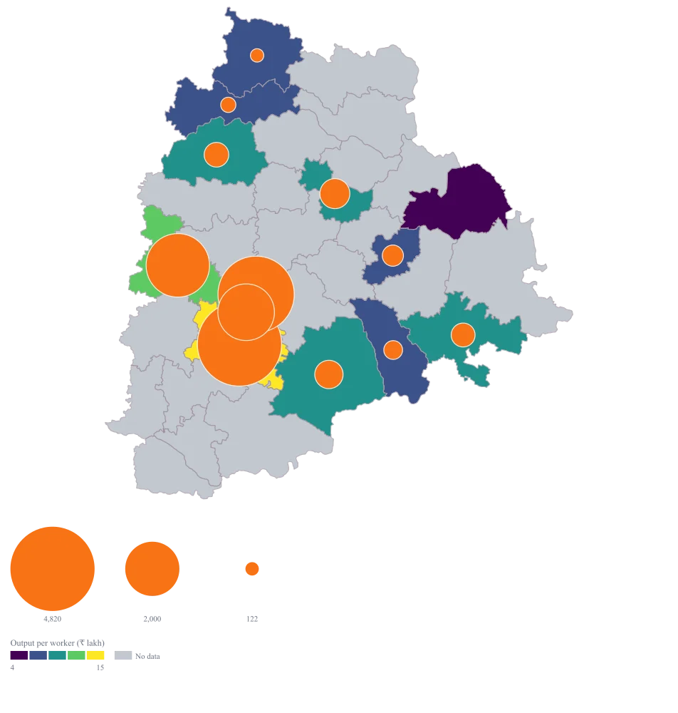 Manufacturing Output Map of Telangana by District: the finished map, drawn from the worked example below