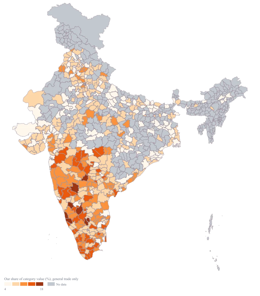 India Market Share Heat Map: the finished map, drawn from the worked example below