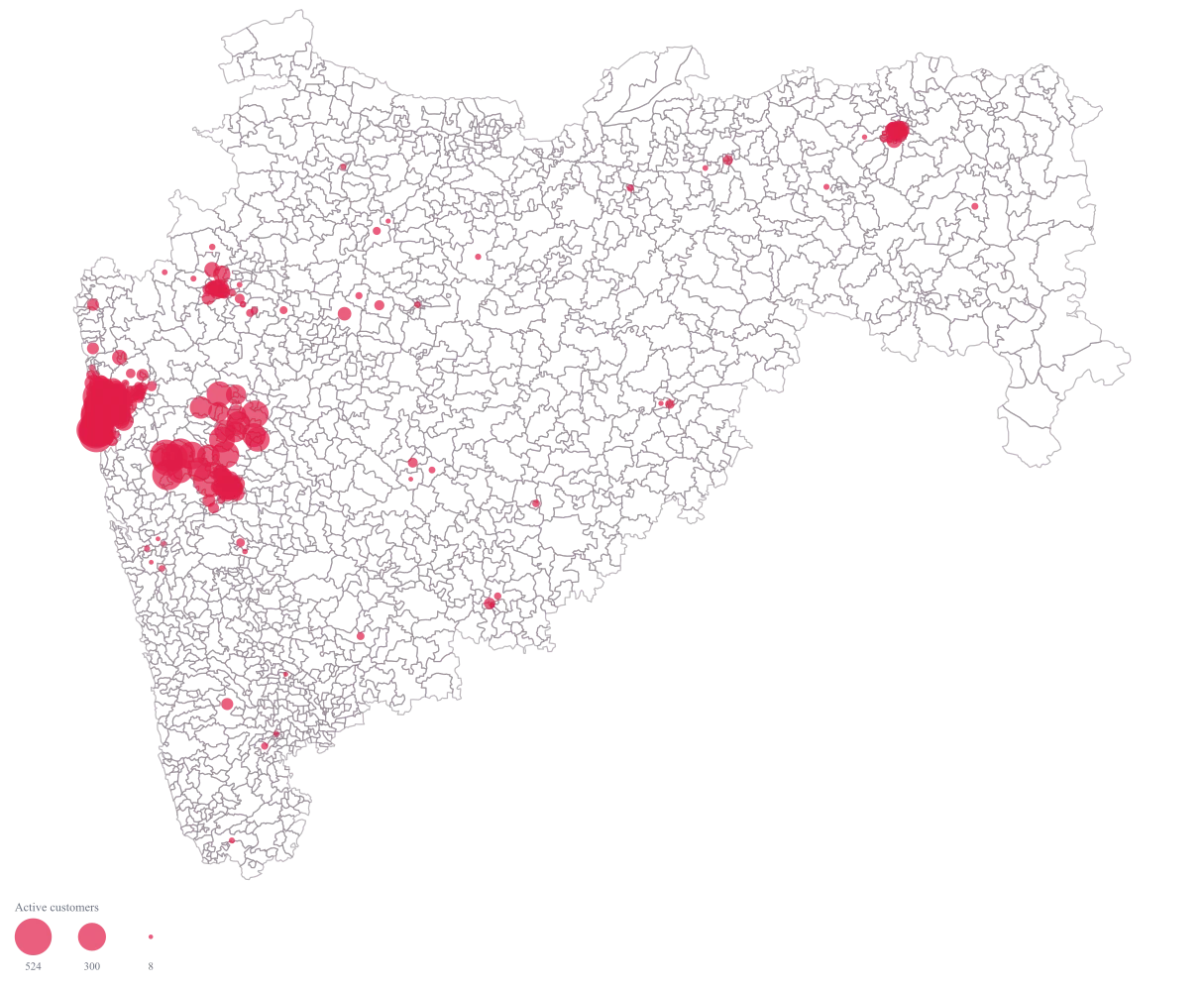 PIN Code Map of India for Customer Concentration: the finished map, drawn from the worked example below