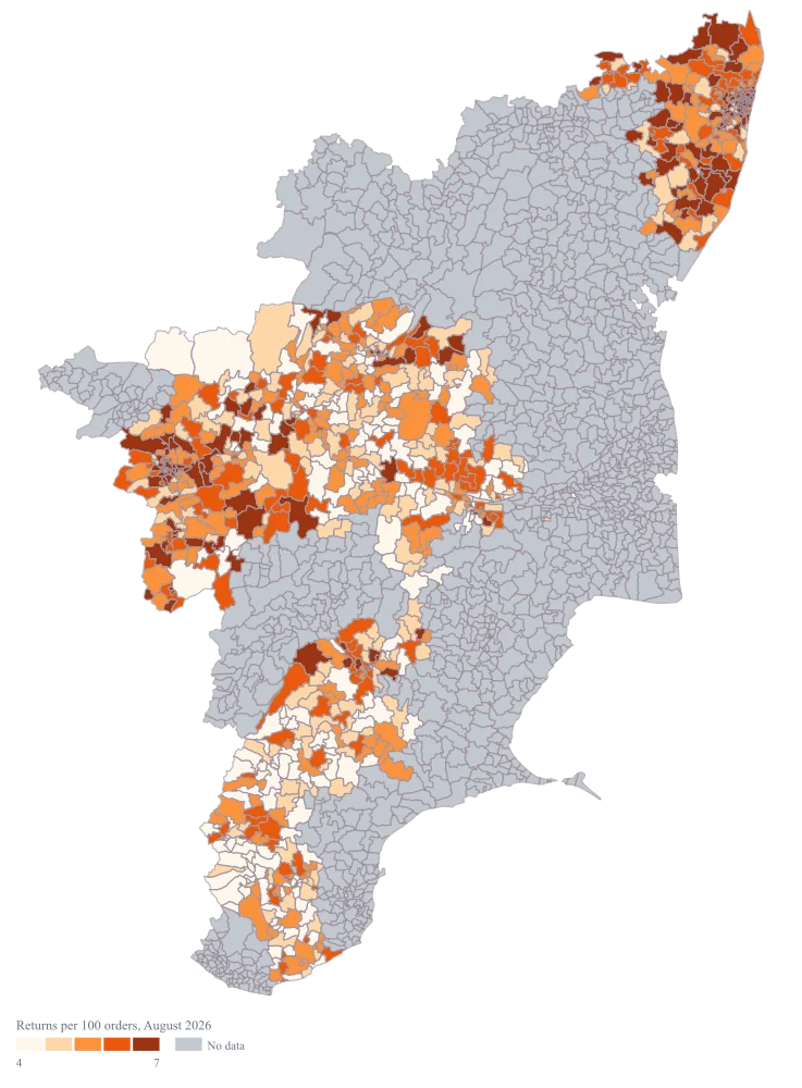 PIN Code Map of Tamil Nadu: the finished map, drawn from the worked example below