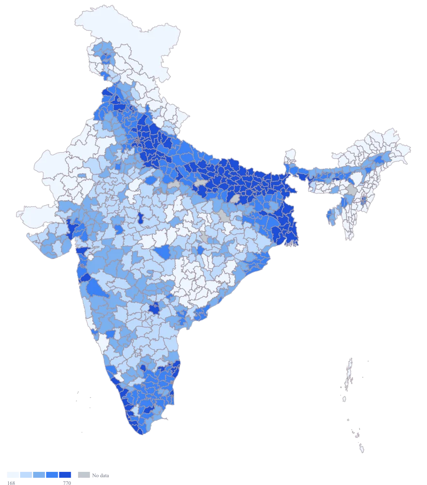 Population Density Map of India by District: Step 3 — the numbers, on defaults