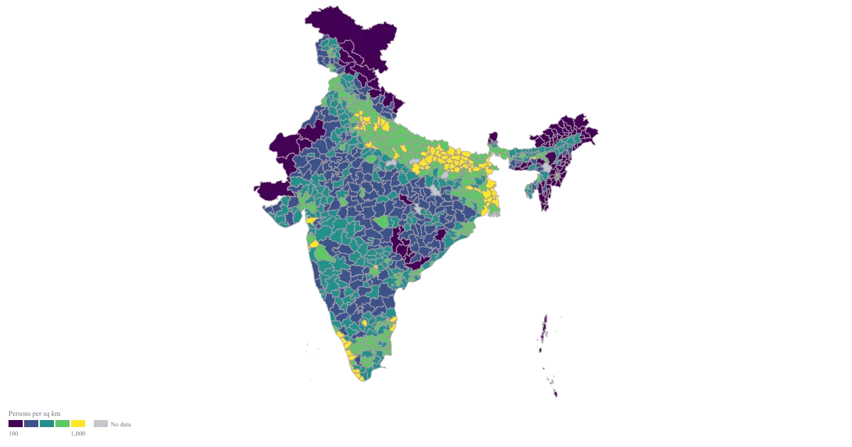 Population Density Map of India by District — the finished map