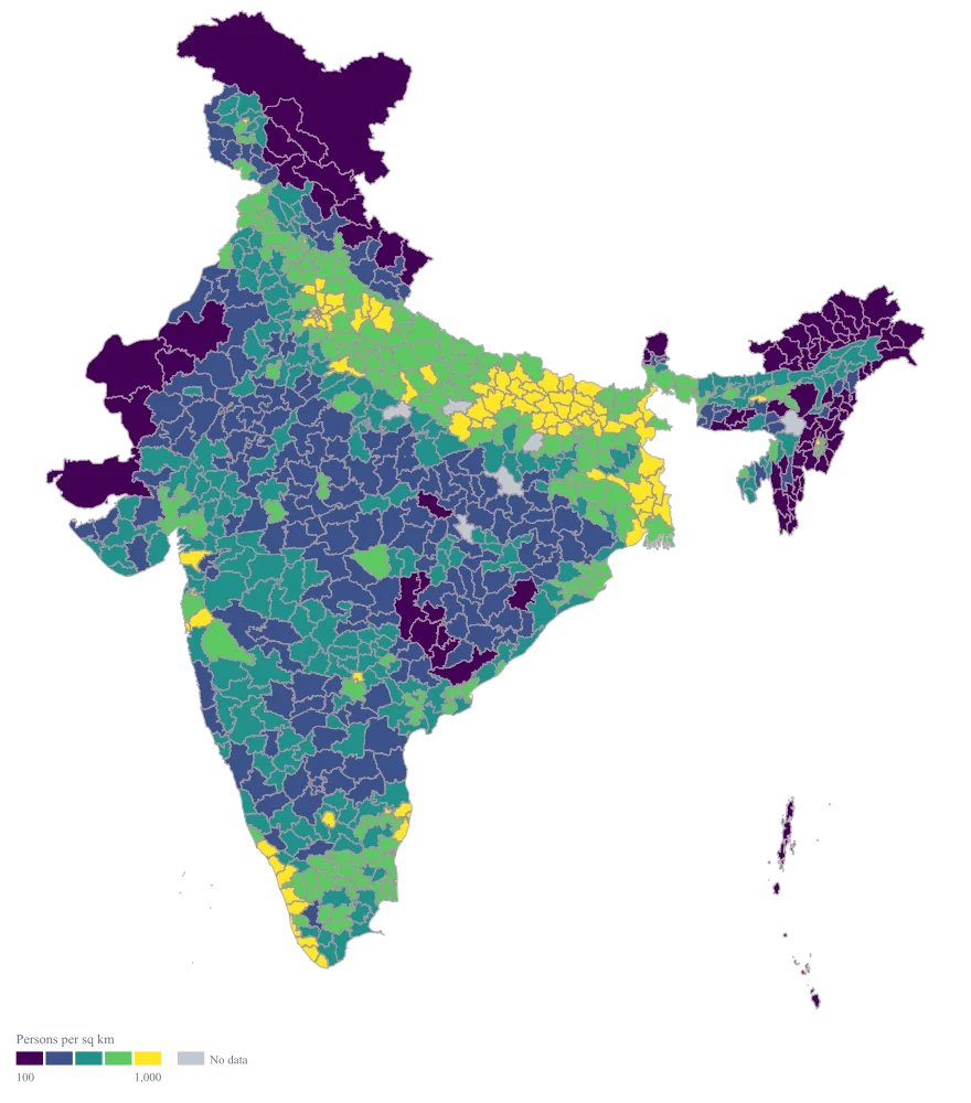 Population Density Map of India by District: the finished map, drawn from the worked example below