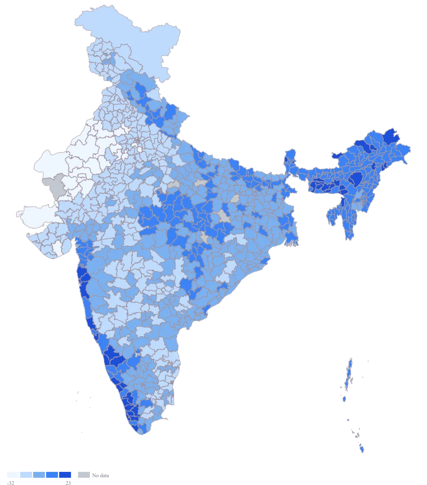 Rainfall Map of India by District: Step 3 — the numbers, on defaults