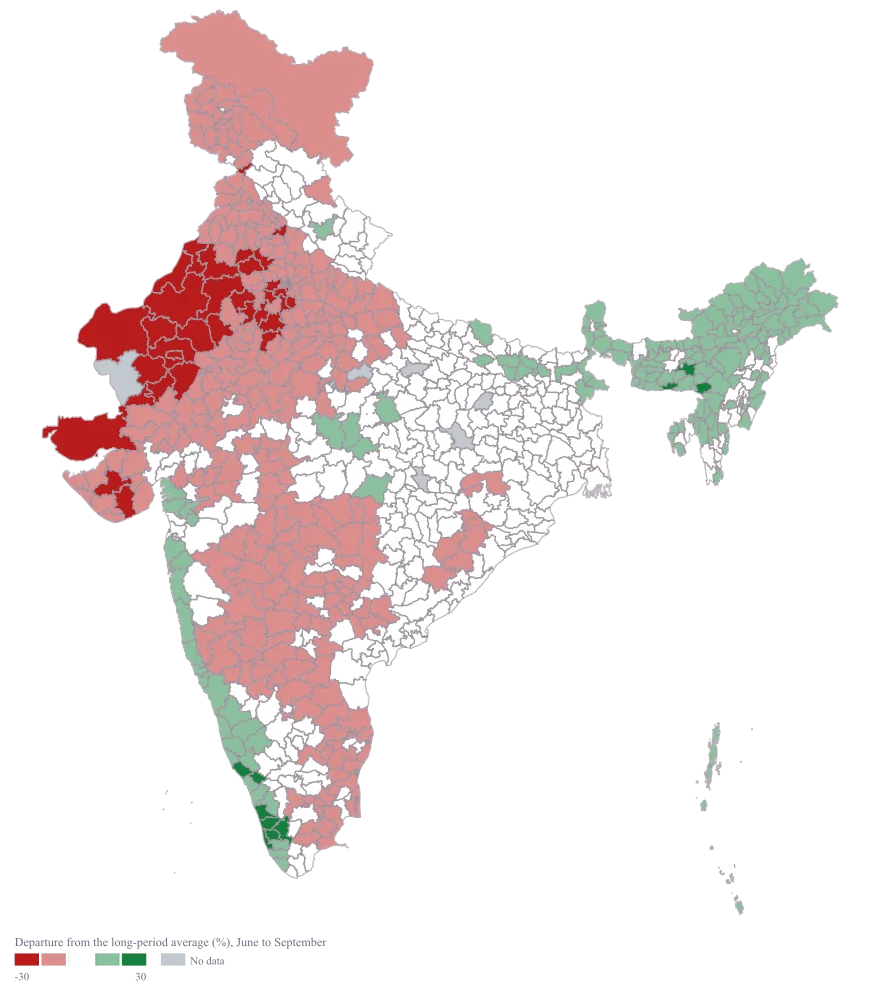 Rainfall Map of India by District: the finished map, drawn from the worked example below