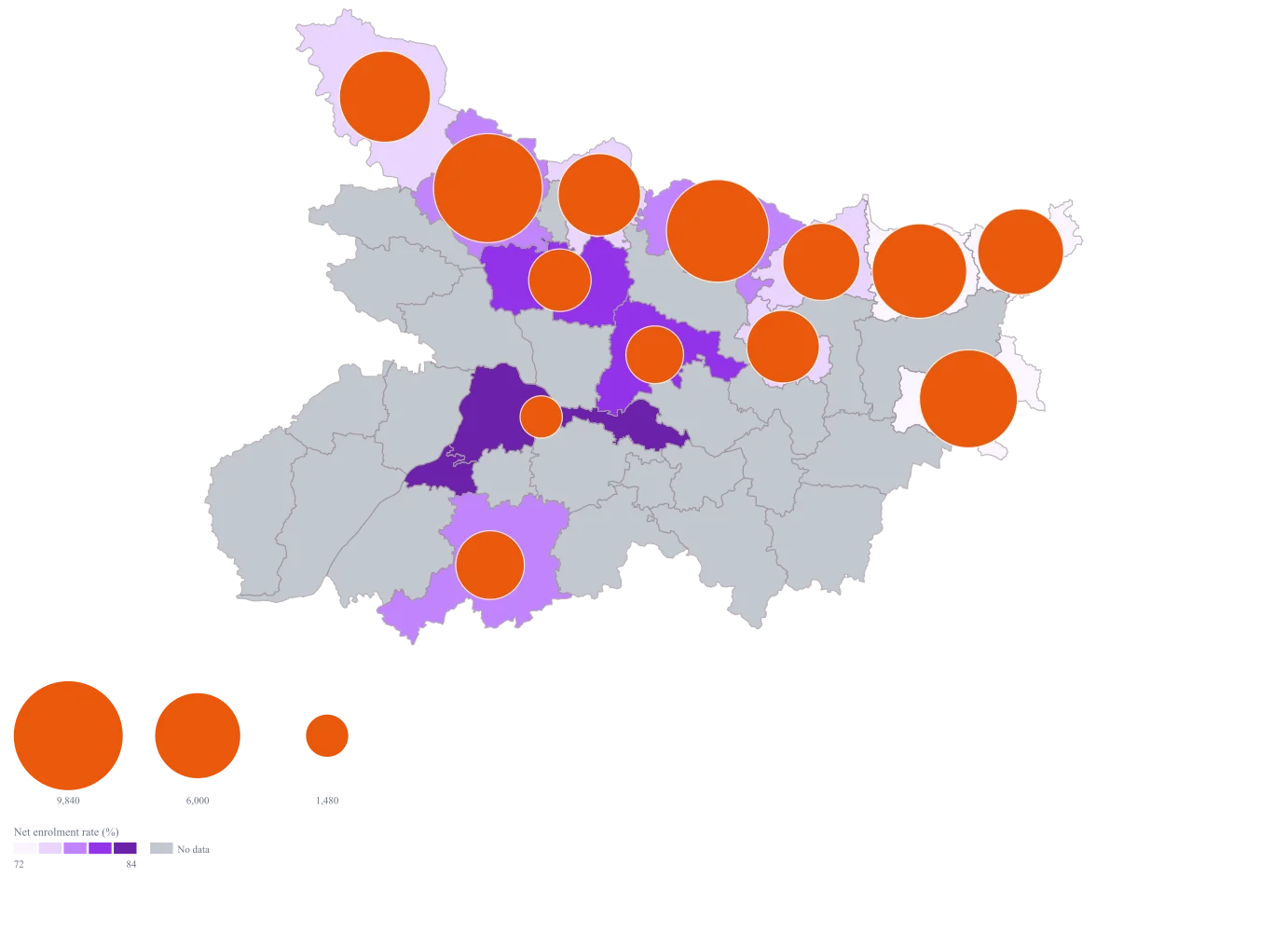 School Enrolment Map of India by District: the finished map, drawn from the worked example below