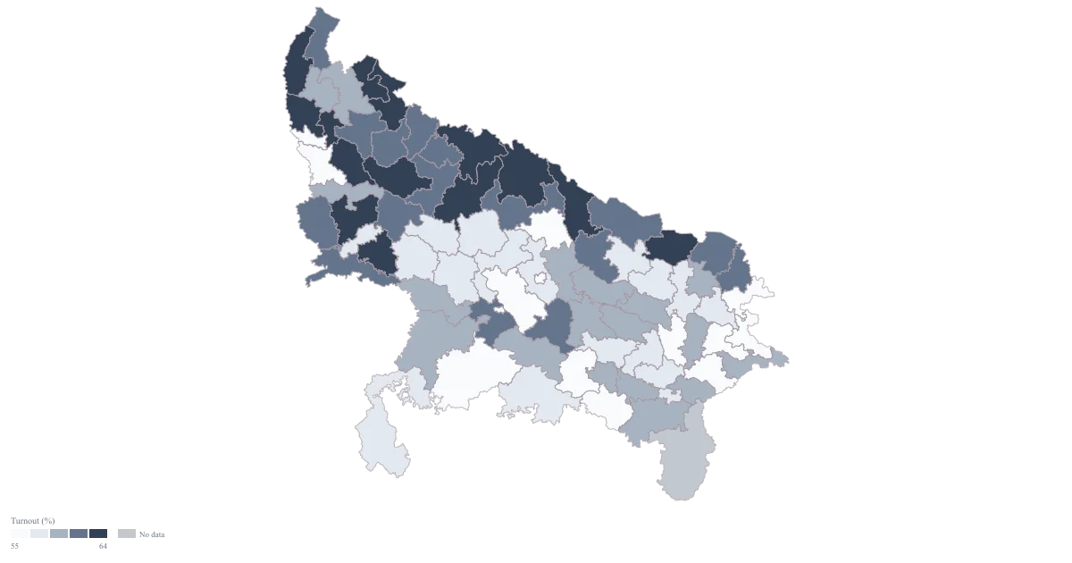Voter Turnout Map of Uttar Pradesh by Constituency — the finished map